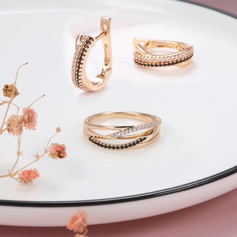 Set Black White Orecchini & Anello