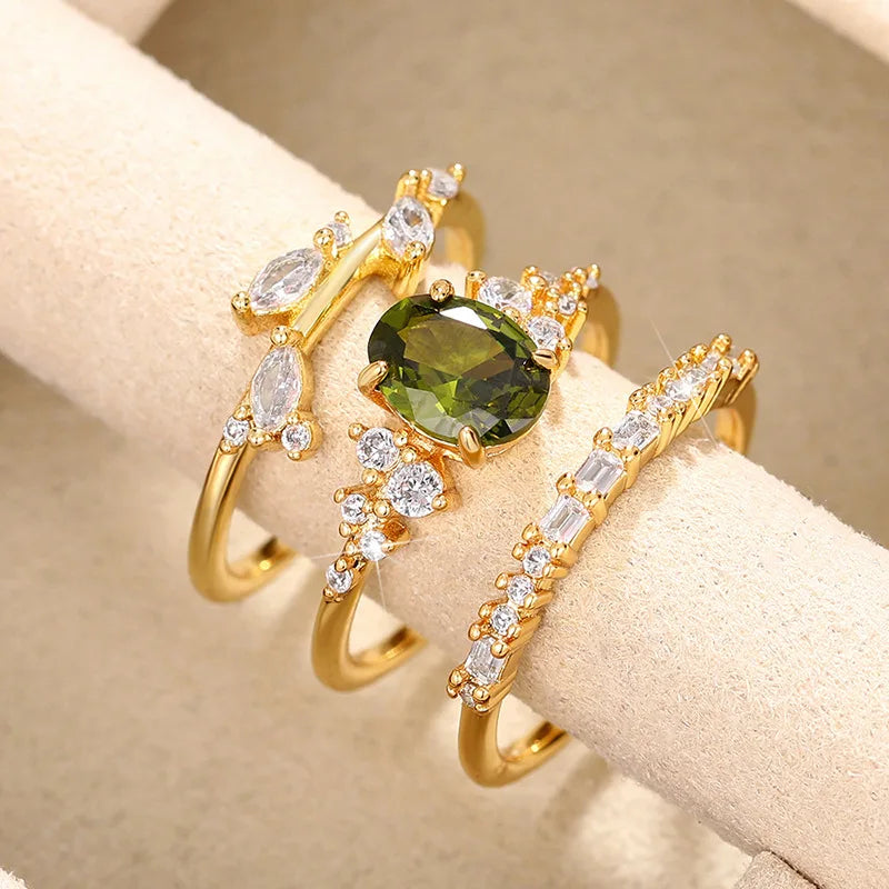 3-pezzi Light Green Floral Anello