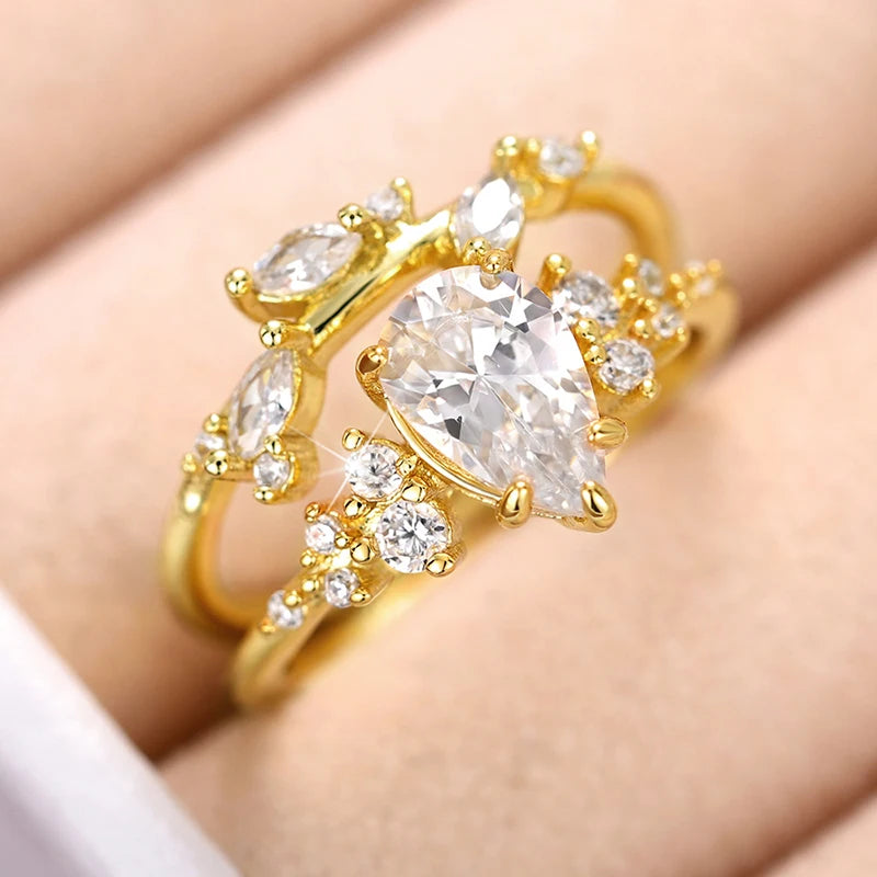 2-pezzi Light White Leaf Anello