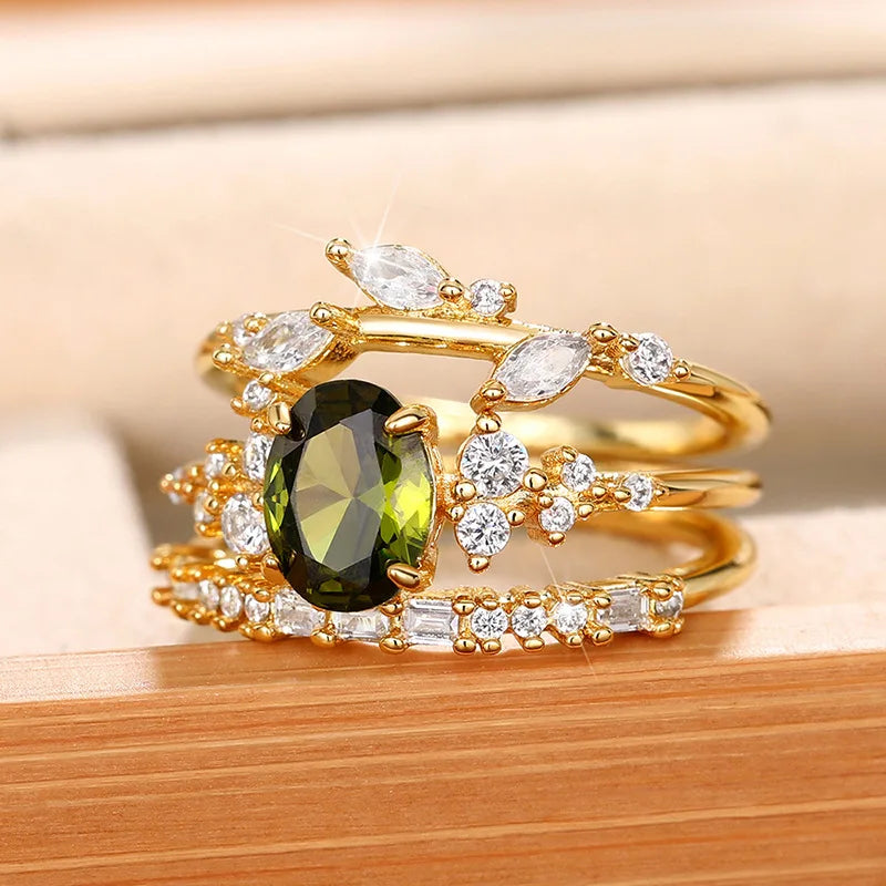 3-pezzi Light Green Floral Anello