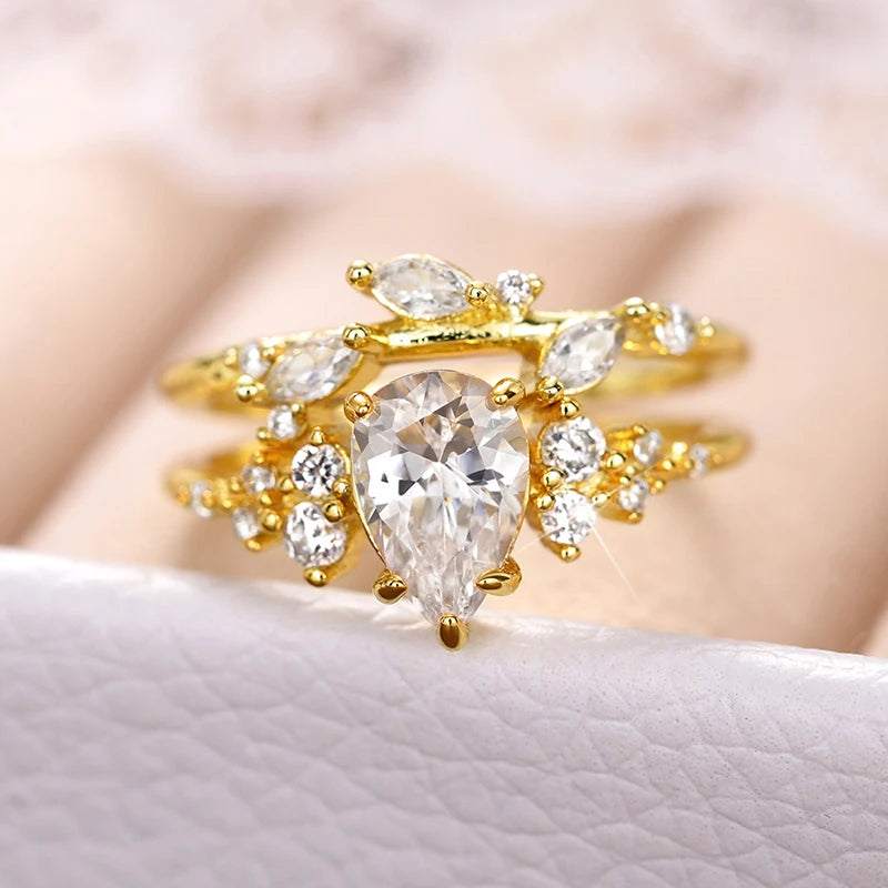 2-pezzi Light White Leaf Anello