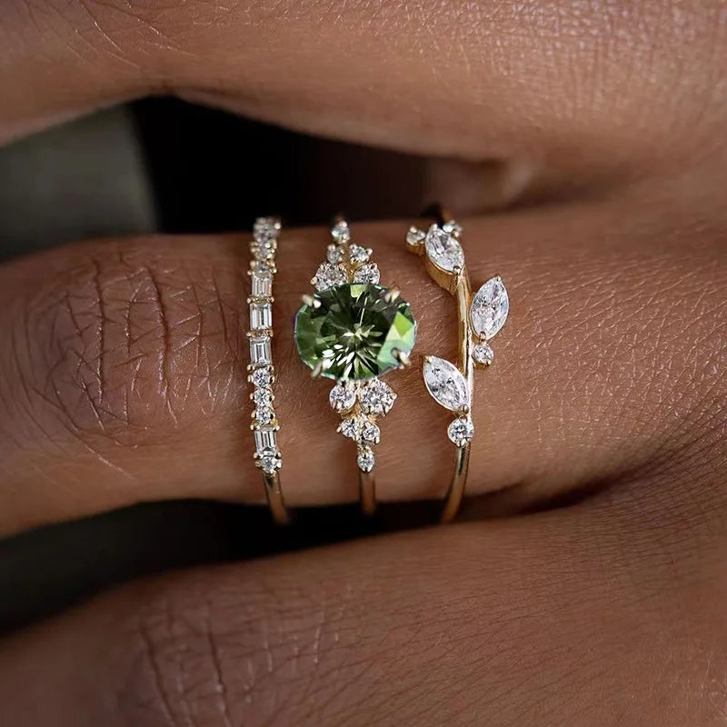 3-pezzi Light Green Floral Anello