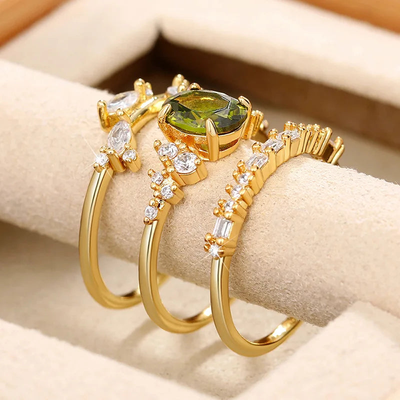 3-pezzi Light Green Floral Anello