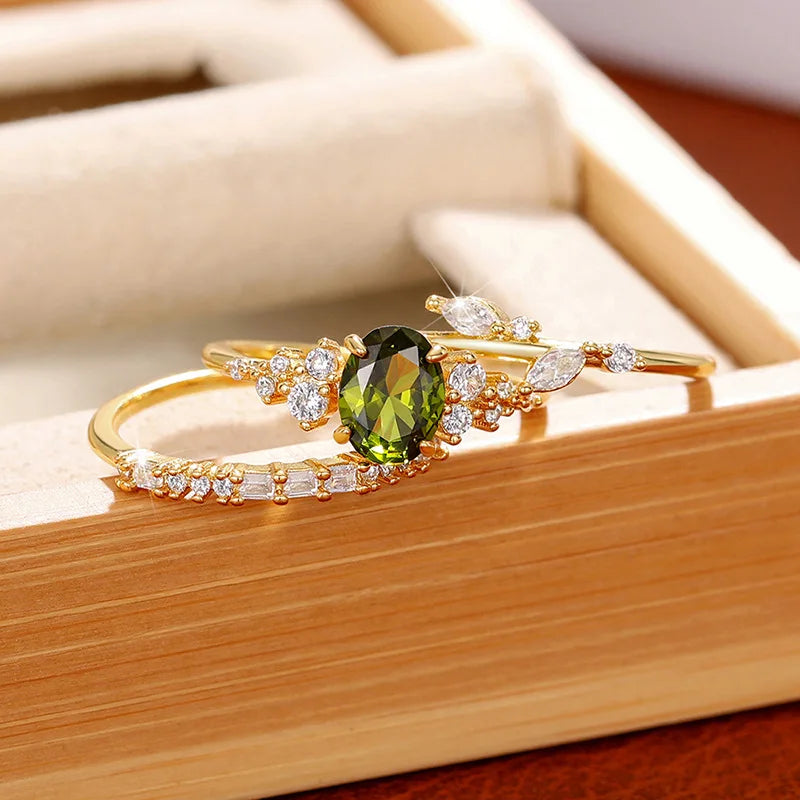 3-pezzi Light Green Floral Anello