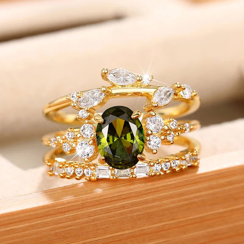 3-pezzi Light Green Floral Anello