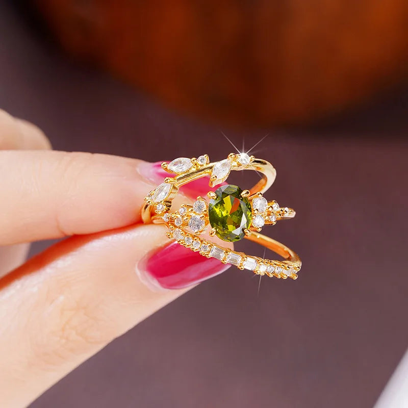 3-pezzi Light Green Floral Anello