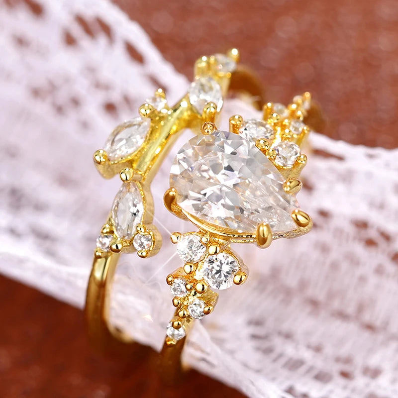 2-pezzi Light White Leaf Anello