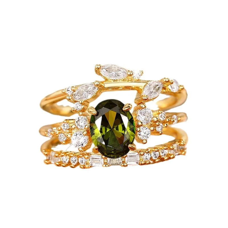 3-pezzi Light Green Floral Anello