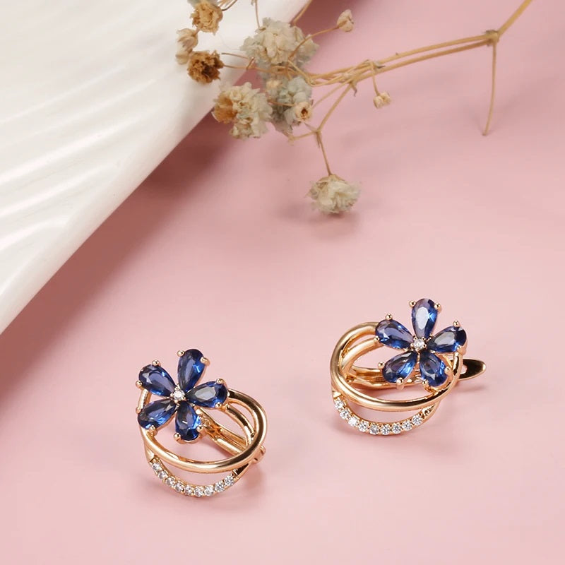 Ocean Blue Flowers Stud Orecchini