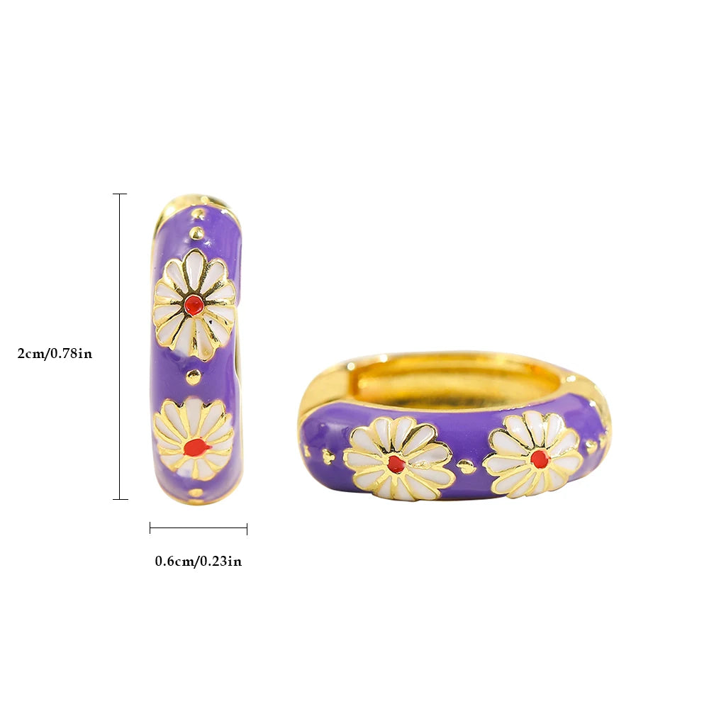 Flower Enamel Hoop Orecchini