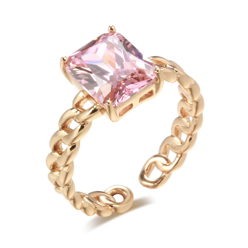 Natural Rose Queen Square Anello