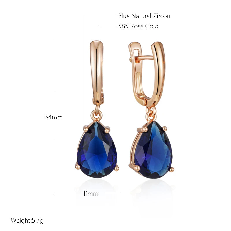 Ocean Blue Natural Zircon Drop Orecchini