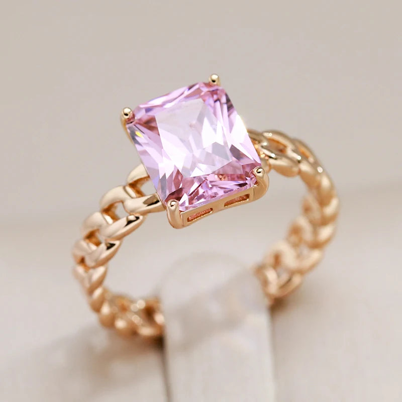 Natural Rose Queen Square Anello