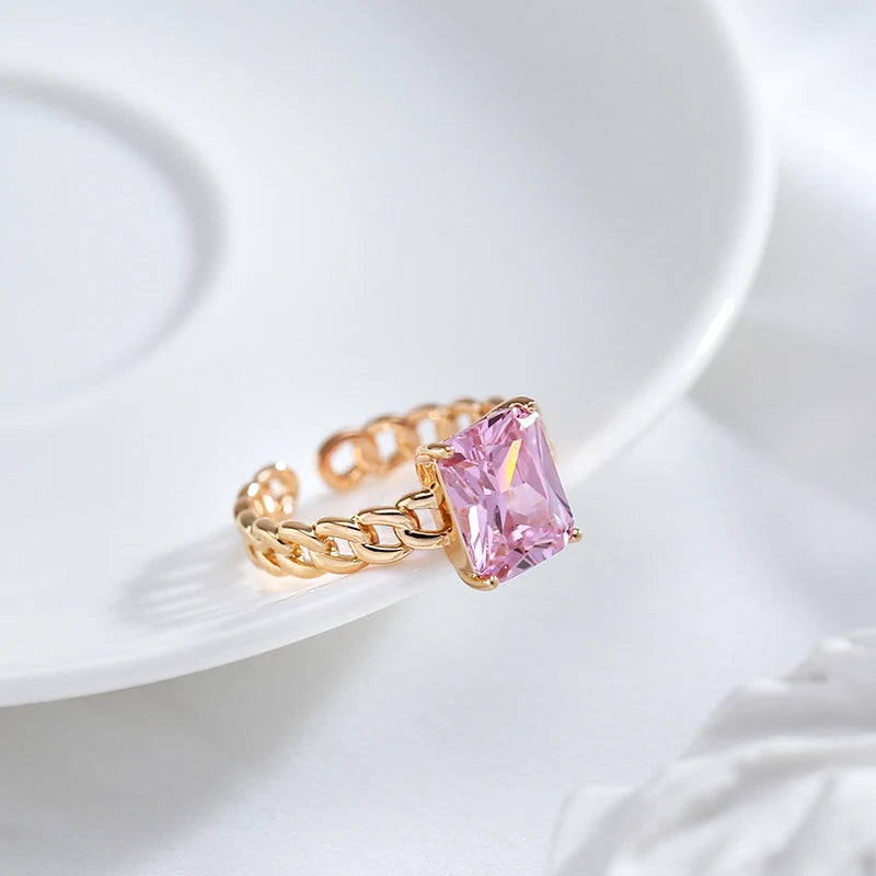 Natural Rose Queen Square Anello