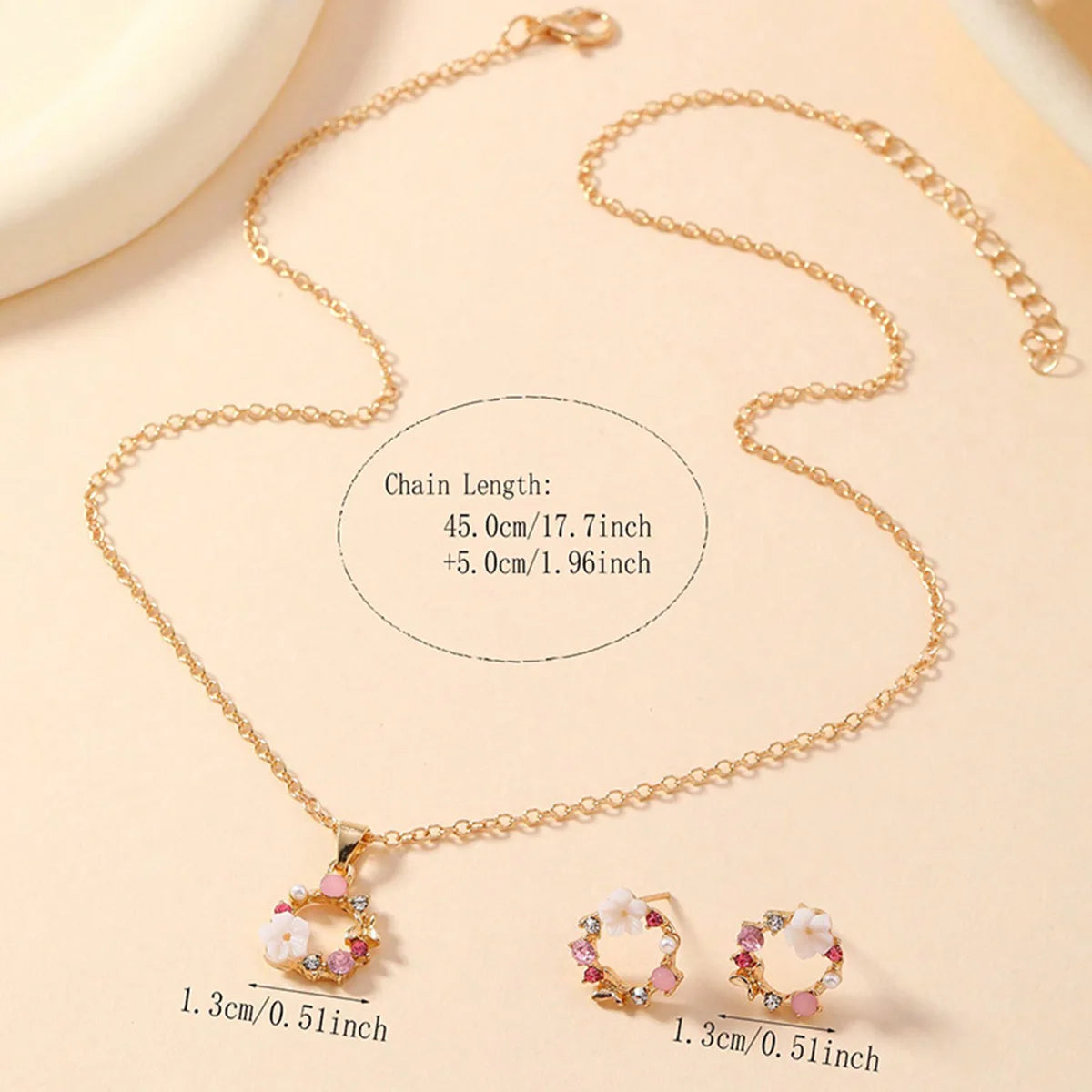 Set Rose Flower Orecchini, Anello & Collana