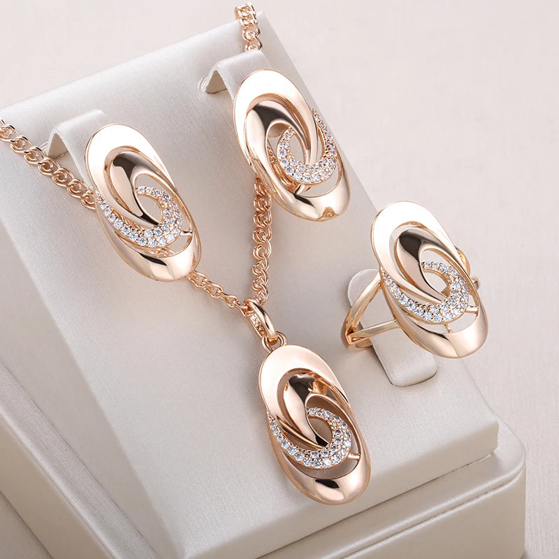 Oval Geometry Glossy Collana, Anello & Orecchini