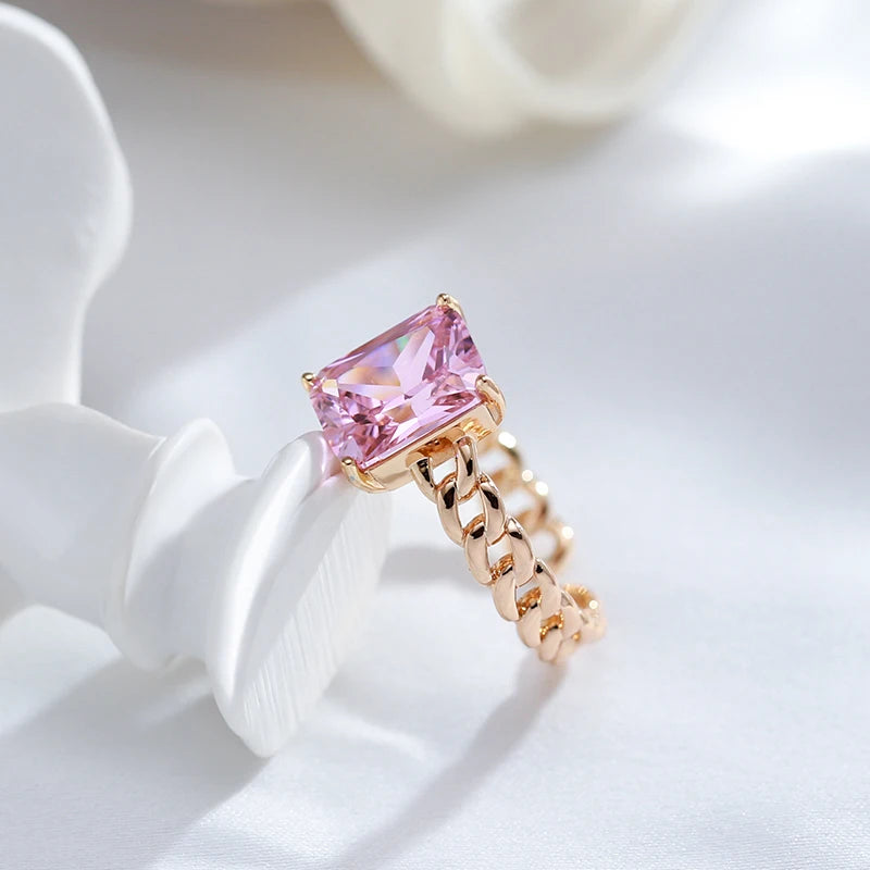 Natural Rose Queen Square Anello